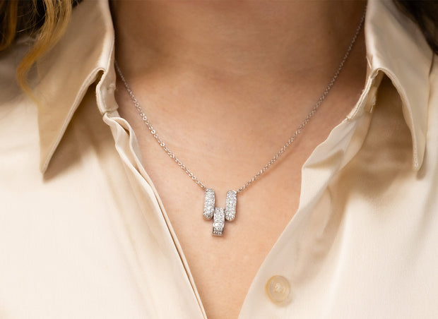 Pave Diamond Three Link Pendant Necklace | 18K White Gold