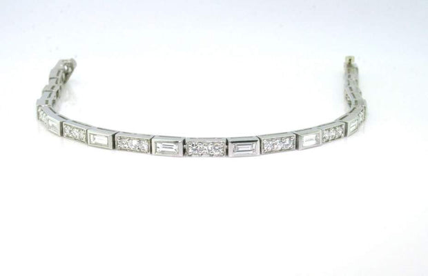 Diamond Baguette and Round Vintage Style Bracelet | Platinum