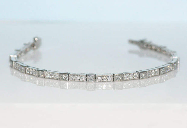 Princess and Full Cut Diamond Line Bracelet | Platinum