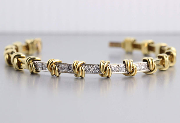 Diamond Gold Knot Bracelet | 18K Two Tone Yellow and White Gold