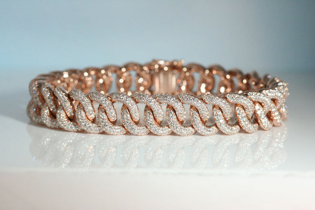 Curb Link Diamond Pave Bracelet | 18K Rose Gold