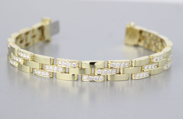 Brick Link Bracelet with Diamonds | 18K Yellow Gold