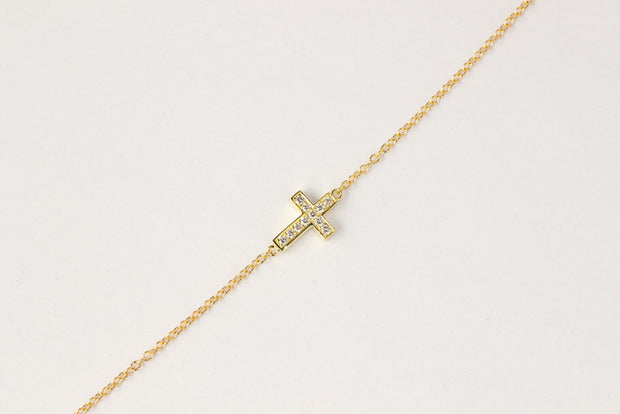 Double Sided Sapphire and Diamond Cross Bracelet | 14K Yellow Gold