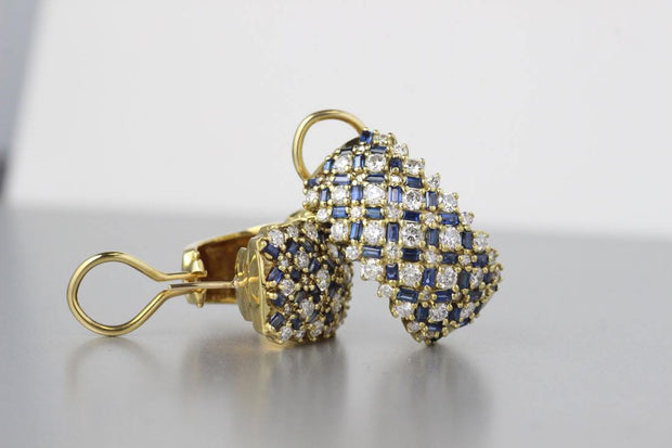Sapphire and Diamond Earrings | 18K Yellow Gold