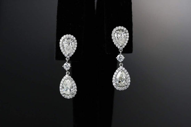 Double Pear Shape Drop Earrings | 18K White Gold