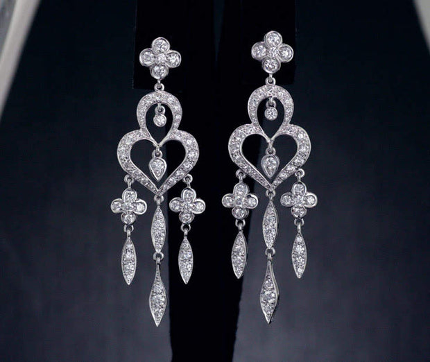 Vintage Inspired Chandelier Earrings | 18K White Gold