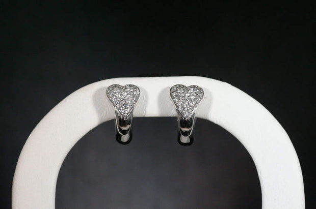 Heart Shaped Pave Diamond Huggie Earrings | 18K White Gold