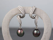 Black South Sea Pearl and Pave Diamond Earrings