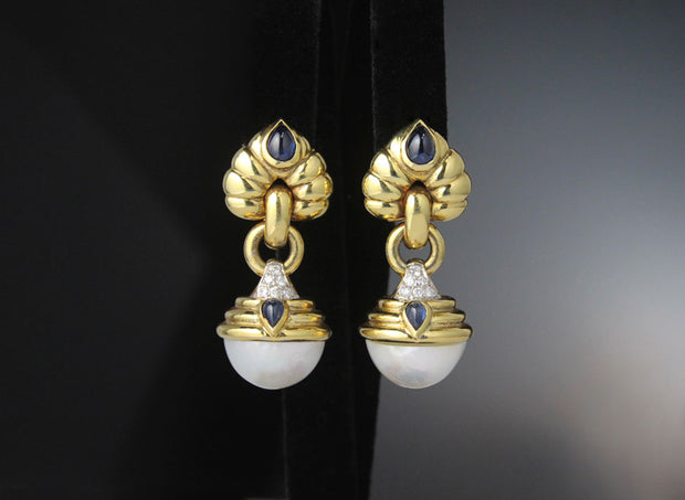 Mabe Pearl And Sapphire Earrings