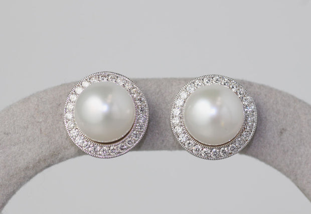 Pearls Studs with Diamond Jackets