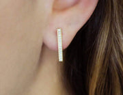 Diamond and Gold Bar Earrings | 14K Yellow Gold