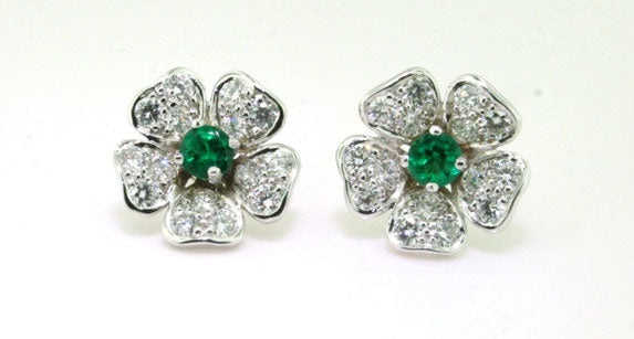 Flower Emerald and Diamond Earrings