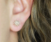 Starburst Diamond Stud Earrings | 14K Yellow Gold