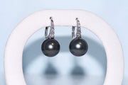 Black South Sea Pearl and Diamond Drop Earrings | 18K white Gold