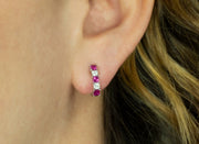 Ruby and Diamond Huggie Earrings | 18K White Gold