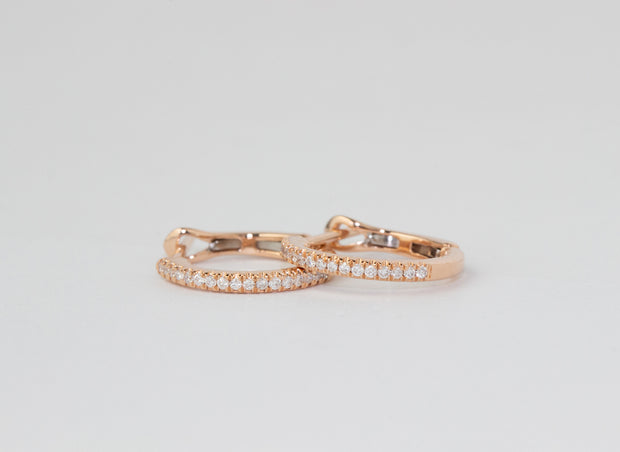 Diamond Pave Huggie Earrings | 18K Rose Gold