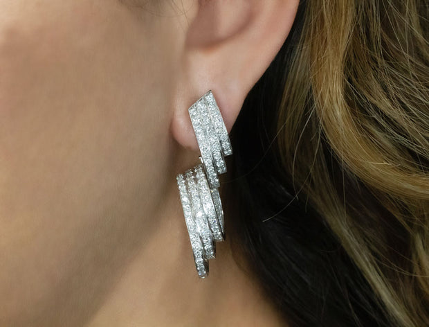 Multi Loop Diamond Dangle Earrings | 18K White Gold