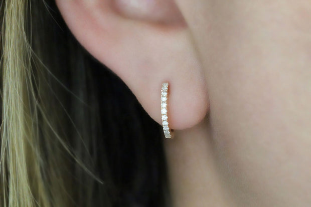 Rose Gold Diamond Huggie Earrings | 18K Rose Gold