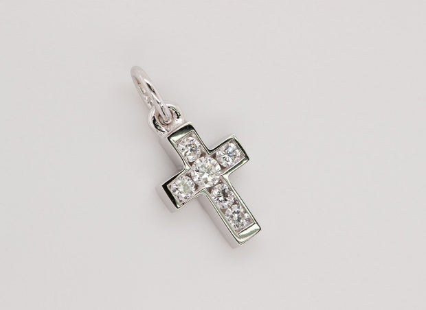 Small Channel Set Diamond Cross Pendant | 18K White Gold