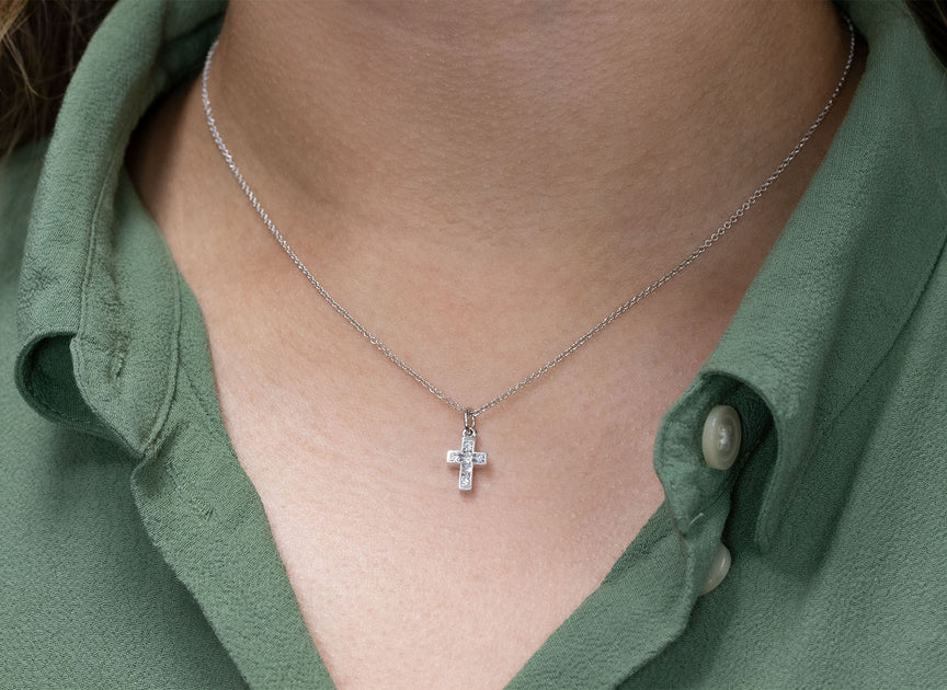 Small Channel Set Diamond Cross Pendant | 18K White Gold – Robert