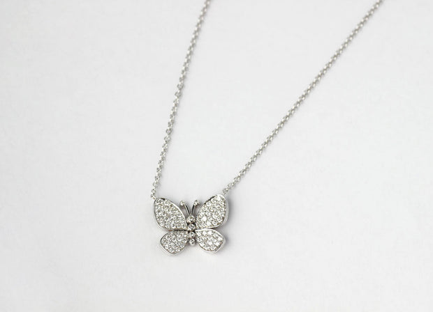 Diamond Butterfly Necklace | 18K White Gold