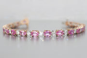 Oval Pink Sapphire and Diamond Line Bracelet | 18K Rose Gold