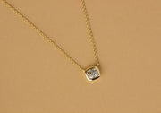Custom Diamond Bezel Solitaire Necklace | Cushion Cut in Yellow Gold