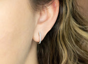 Single Row Pave Diamond Huggie Earrings | 18K White Gold