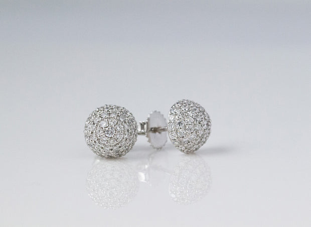 Pave Diamond Half Dome Earrings | 18K White Gold