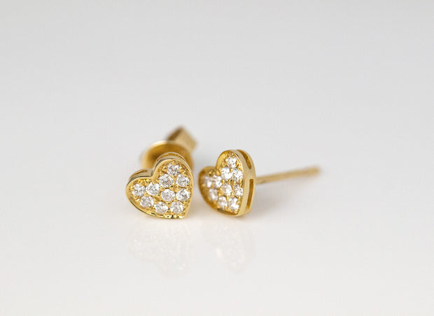 Heart Diamond Studs Earrings | 18K Yellow Gold