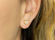 Heart Diamond Studs Earrings | 18K Yellow Gold