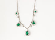 Pear Shaped Emerald and Diamond Necklace | 18K White Gold