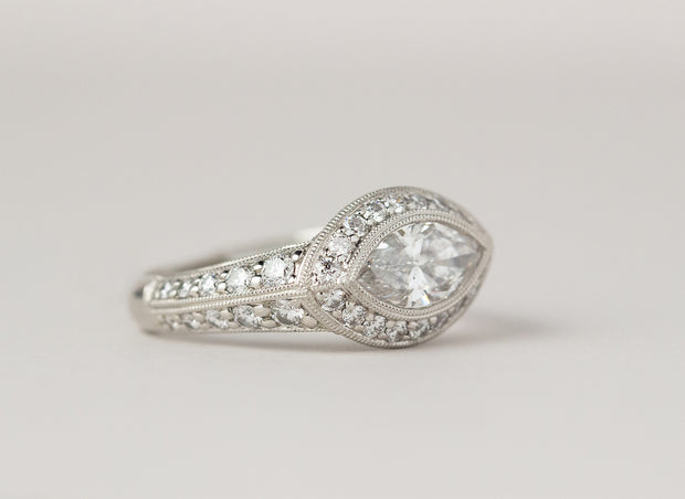 Marquis Cut Diamond Ring with Diamond Halo Engagement Ring | Platinum