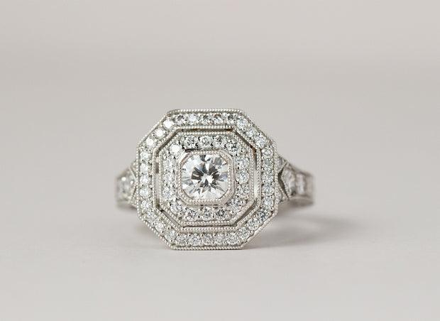 Double Octagon Halo Diamond Engagement Ring | Platinum