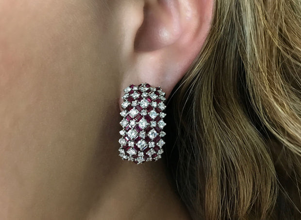 Ruby and Diamond Earrings | 18K White Gold