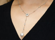 Floating Diamond and Pearl Necklace | 18K White Gold