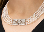 Four Strand Pearl and Diamond Clasp Necklace | Platinum