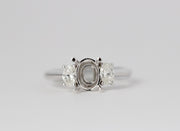 Three Stone Oval Diamond Engagement Ring Setting | 18K White Gold