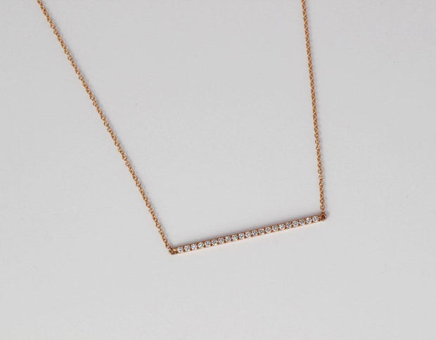 Pave Diamond Bar Necklace | 18k Rose Gold