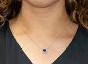 Sapphire Heart and Diamond Halo Pendant Necklace | 18K White Gold