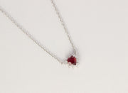 Heart Shaped Ruby and Halo Diamond Pendant Necklace | 18K White Gold