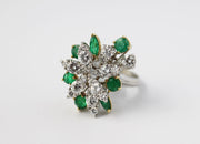 Emerald And Diamond Firework Ring | 18K Yellow Gold and White Gold