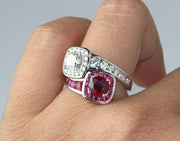 Custom Made Ruby and Diamond Embrace Ring | 18K White Gold