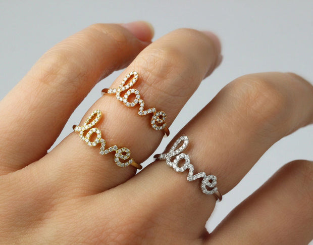 Cursive Love Diamond Ring | 18K Rose Gold
