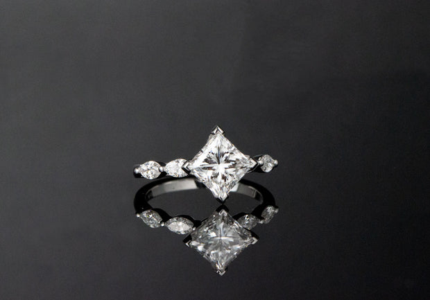 Princess and Marquise Cut Ring | 18K White Gold