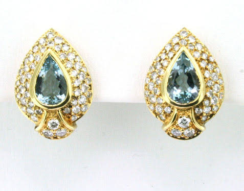 Aquamarine and Diamond Earrings | 18K Yellow Gold