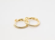 Single Row Pave Diamond Huggie Earrings | 18K Yellow Gold