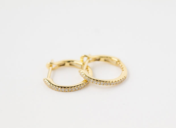 Single Row Pave Diamond Huggie Earrings | 18K Yellow Gold