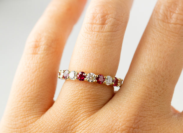 Ruby and Diamond Eternity Band | 18K Yellow Gold