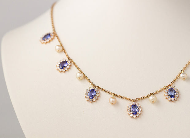 Tanzanite and Pearl Necklace | 18K Rose Gold